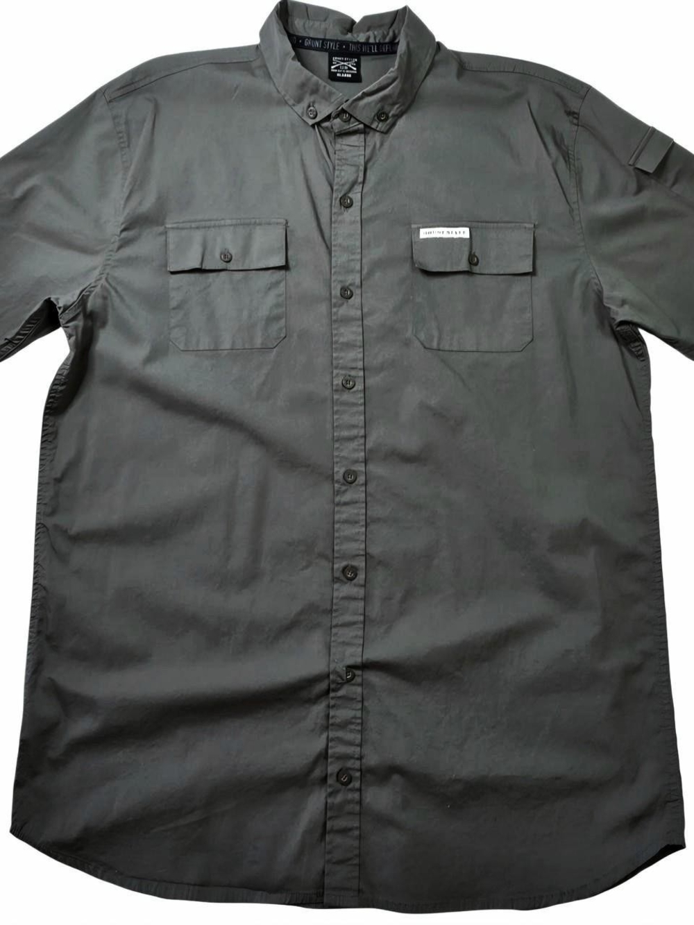 Men's Gray Button-Front Utility Shirt - Lightweight Workwear-Size XL